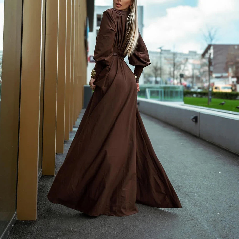 Carismático y Elegante Maxi Vestido con Cinturón | La Parisienne