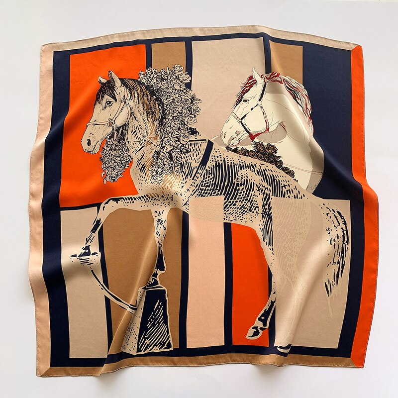Cuadrado de seda 100% con estampado de caballos para mujer | La Parisienne