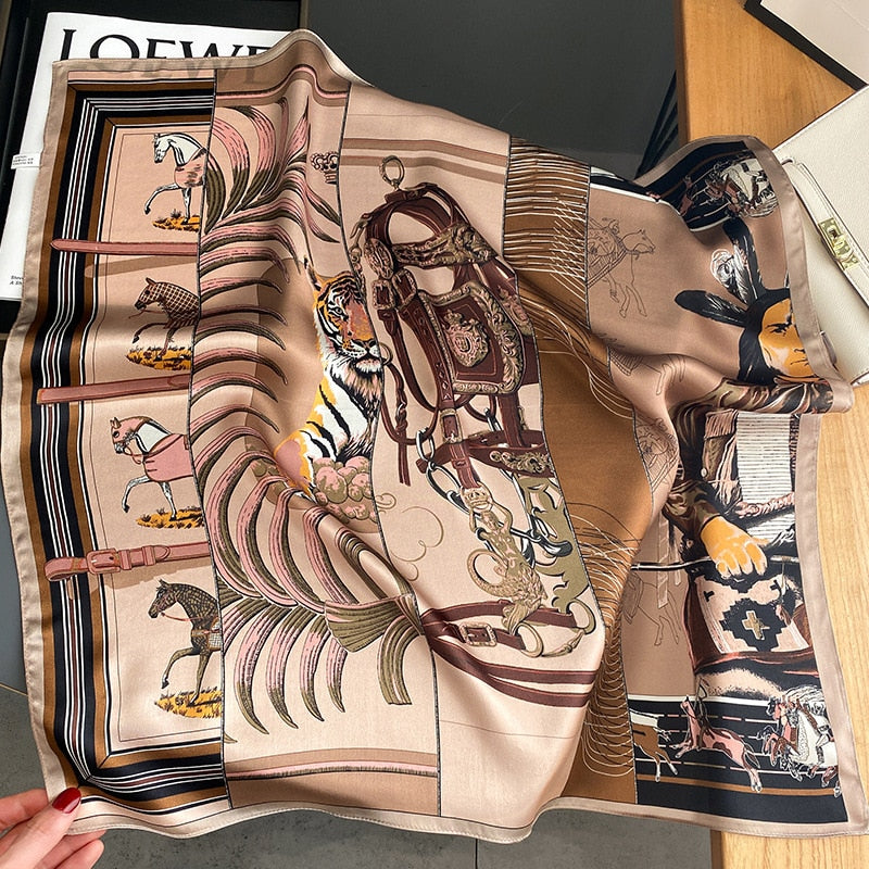 Bufanda cuadrada de mujer 100% seda con estampado de tigre | La Parisienne