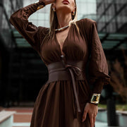 Carismático y Elegante Maxi Vestido con Cinturón | La Parisienne