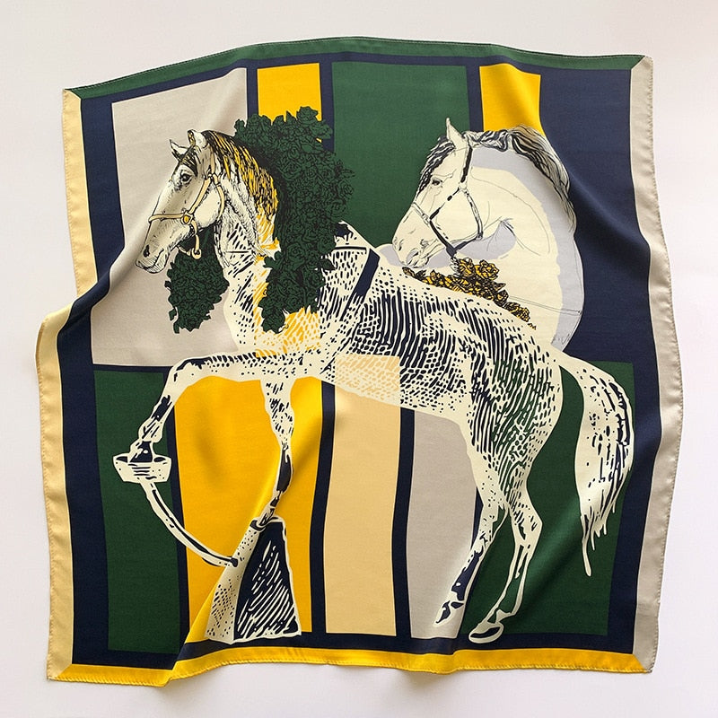 Cuadrado de seda 100% con estampado de caballos para mujer | La Parisienne