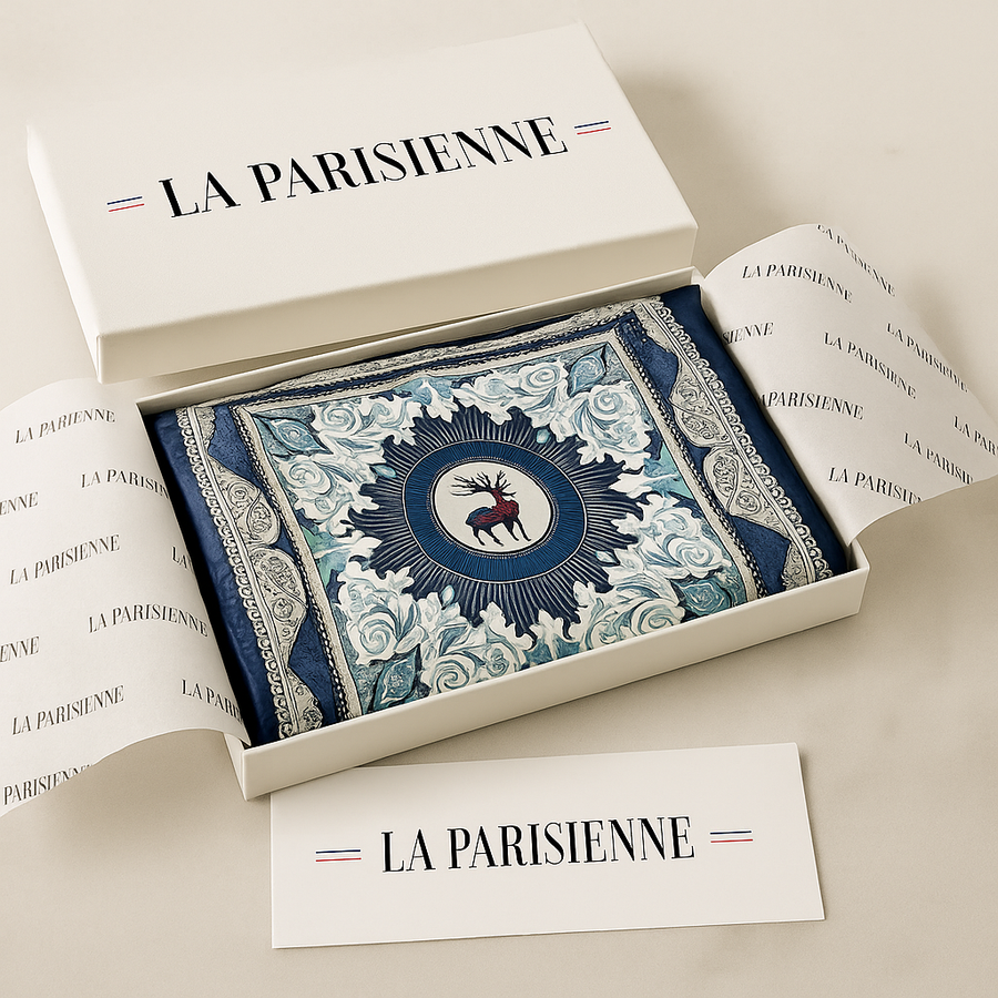 Pañuelo cuadrado de seda 100% para mujer con estampado de ciervos | La Parisienne