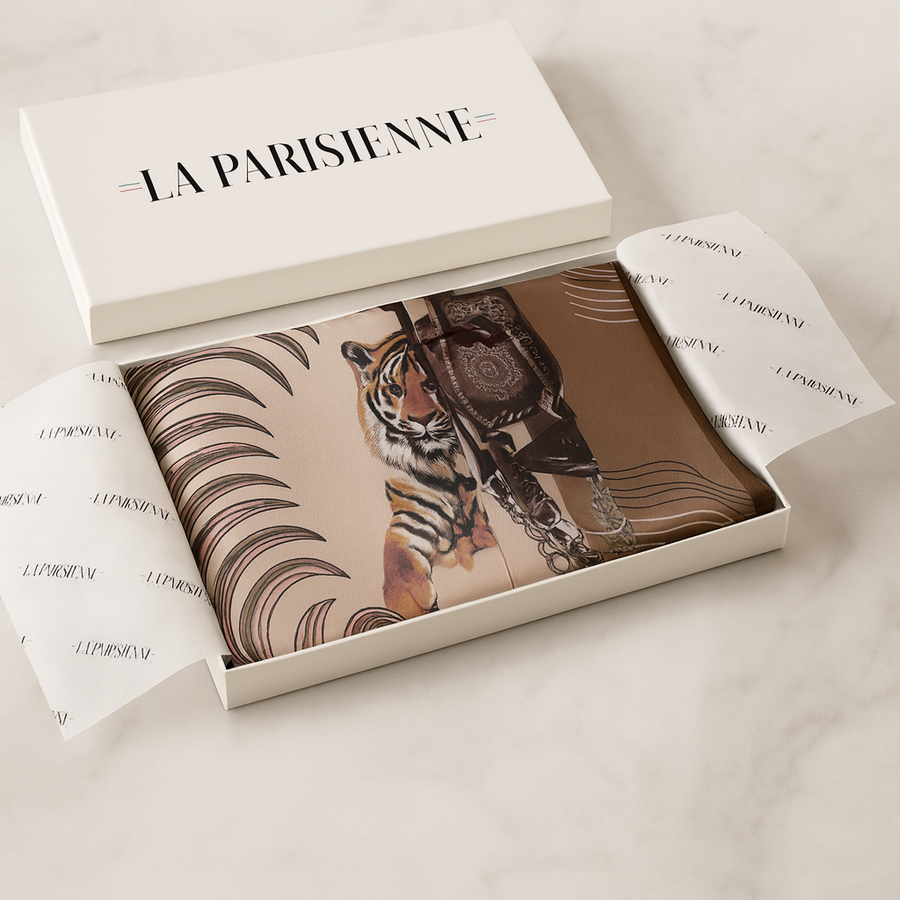 Bufanda cuadrada de mujer 100% seda con estampado de tigre | La Parisienne