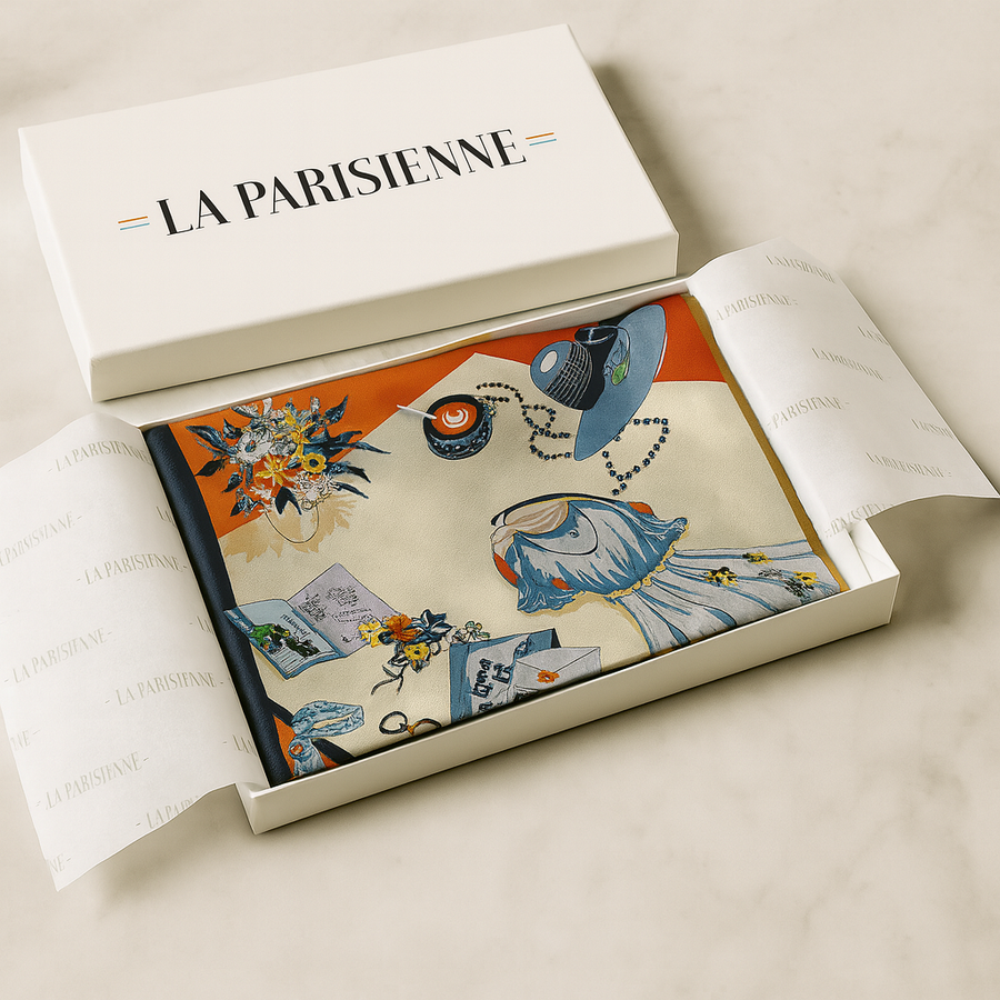 Cuadrado de mujer 100% seda con diseño de flores |. La Parisienne