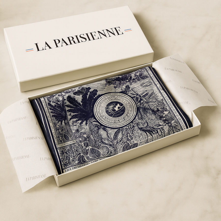 Pañuelo Cuadrado 100% Seda con Decoración Egipcia para Mujer | La Parisienne 