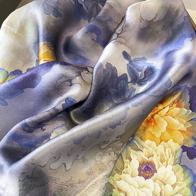 100% Seda Cuadrado Púrpura Flor Decoración Mujer | La Parisienne