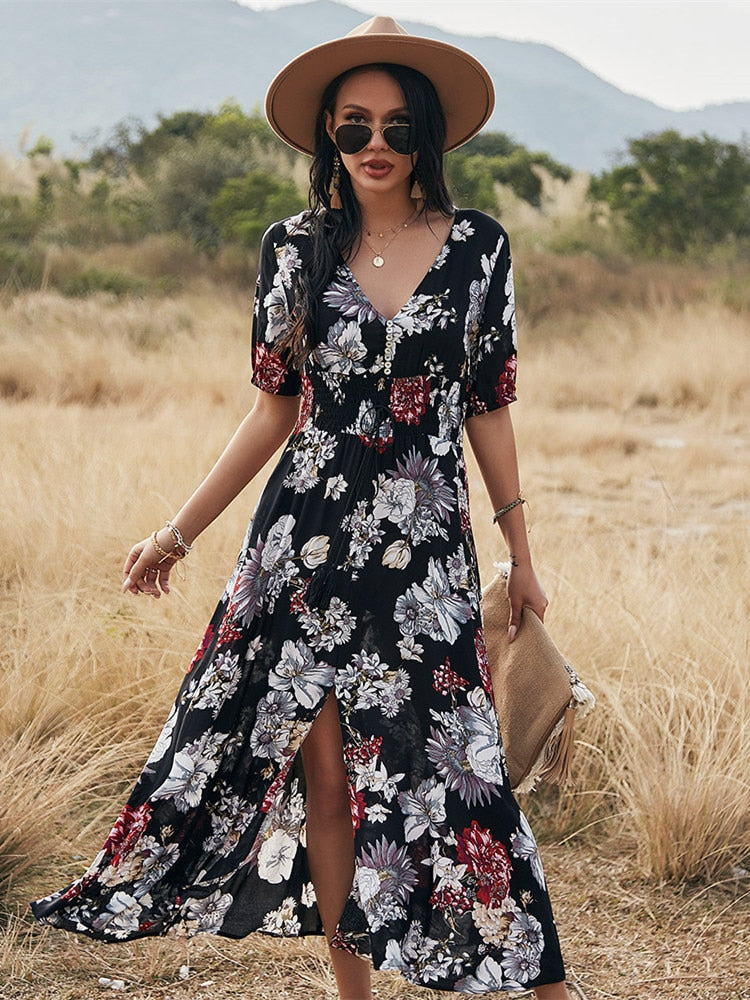 Vestido largo de flores | The Parisian 